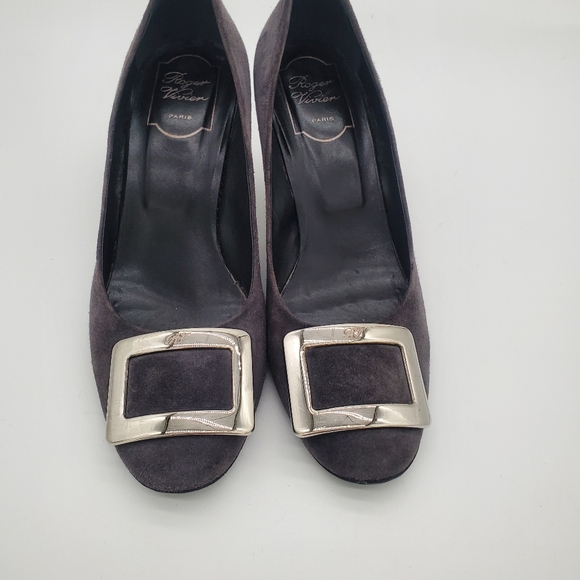 Roger Vivier Trompette Belle Pumps in Grey Suede Heels 38 - Picture 5 of 16